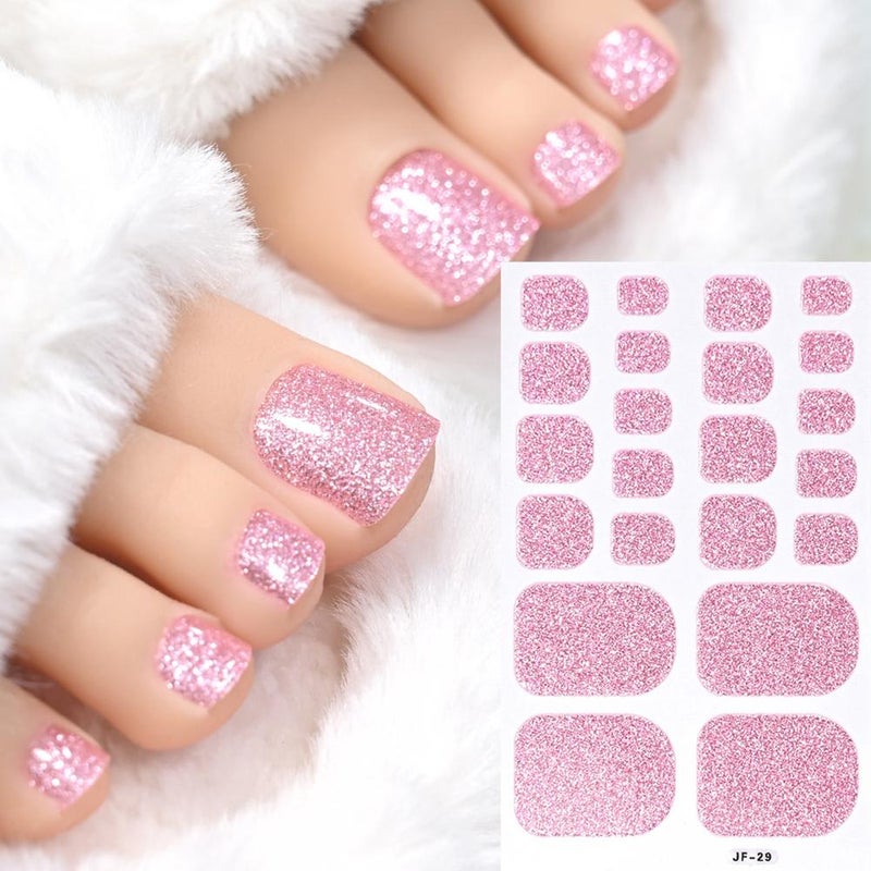 22-finger toenail polish stickers with gradient glitter and gold powder, full-coverage girly toenail decorations.